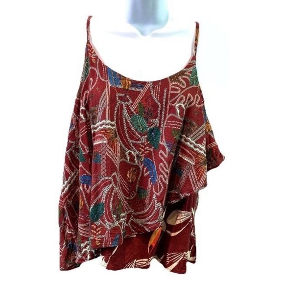 FARM Rio Tops - Farm Rio Womens Tank Top Feathers Layers Anthropologie Boho Western Festival M